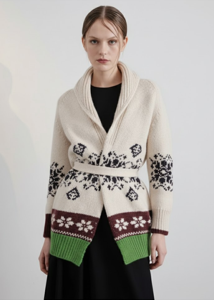 Gilet en laine à motifs jacquard et ceinture