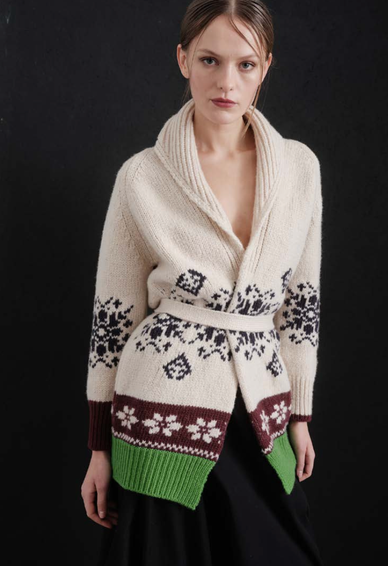 Gilet en laine à motifs jacquard et ceinture