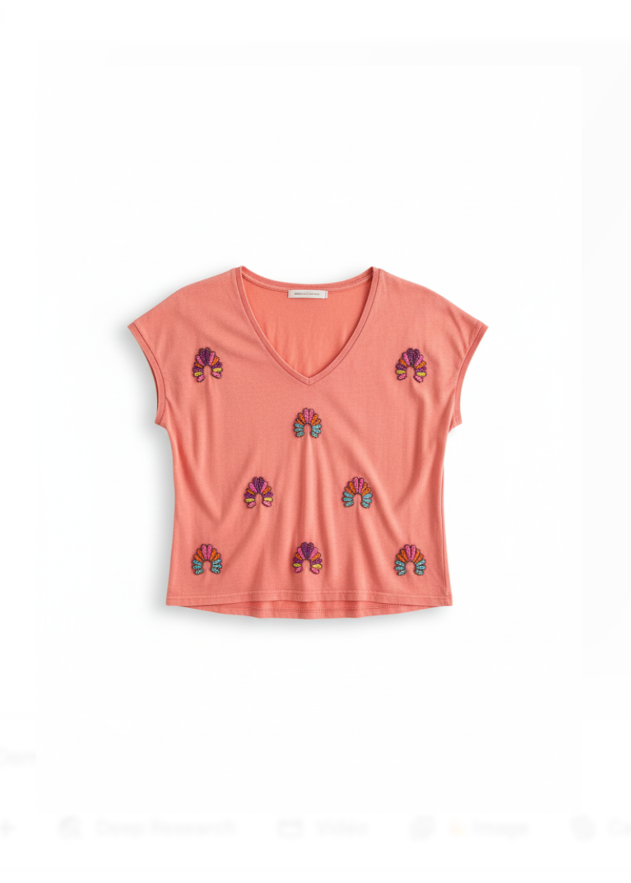 Tee-shirt corail avec broderies