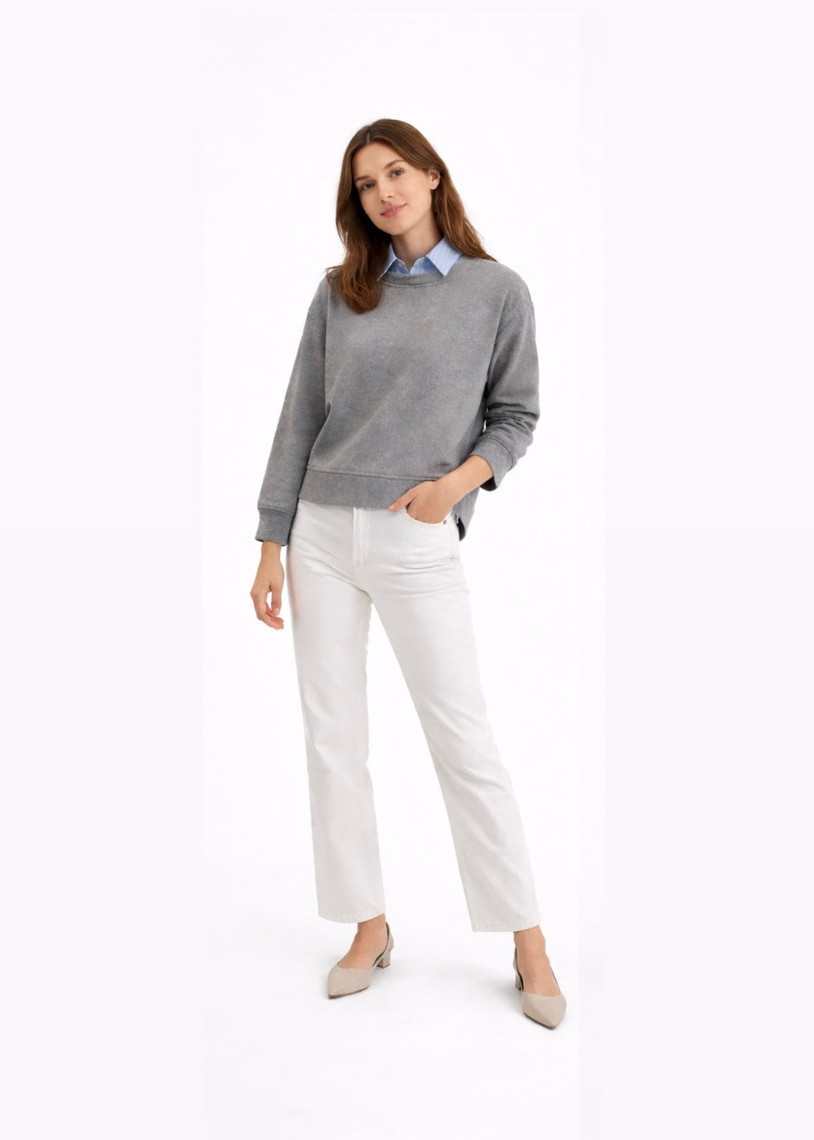 Pull gris oversize col chemise