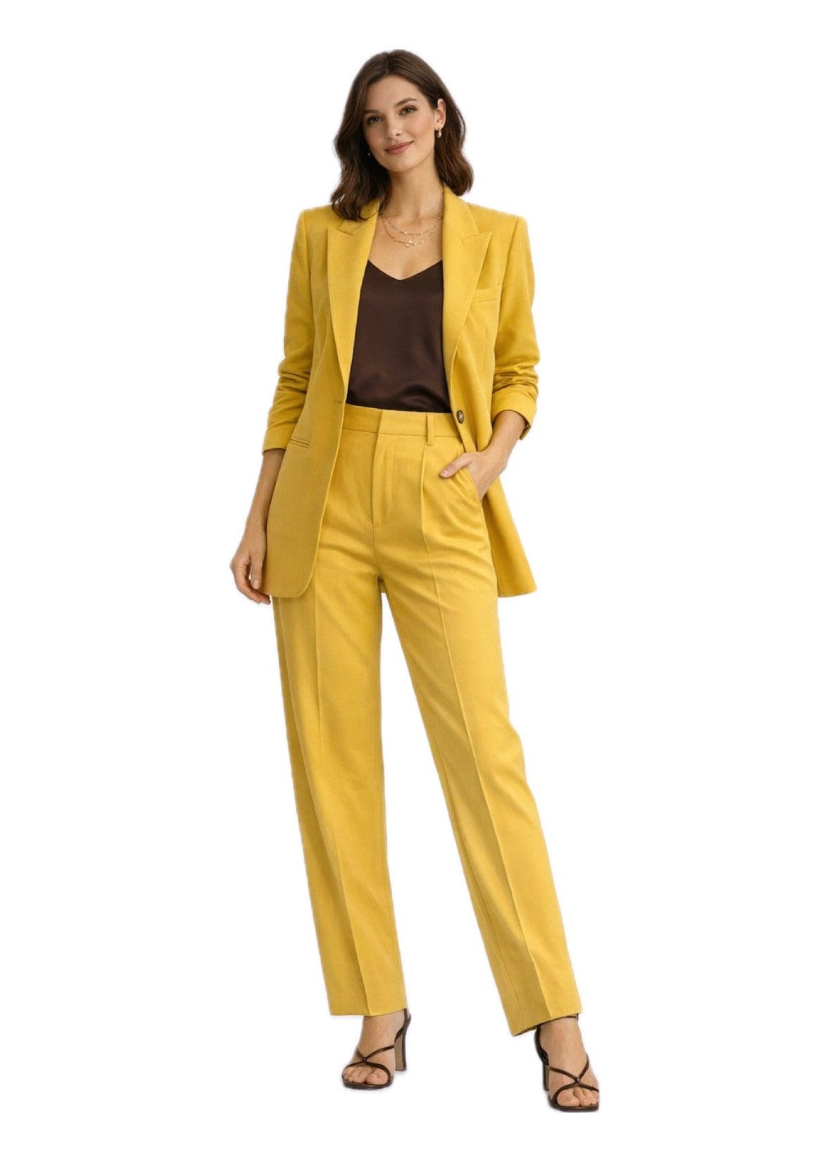 Pantalon tailleur jaune poussin