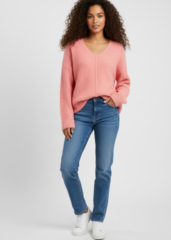 Pull rose col V